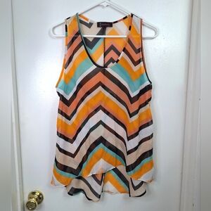 Annabelle Chevron Stripe Sleeveless Sheer Top Beach Cover Up Retro Multicolor